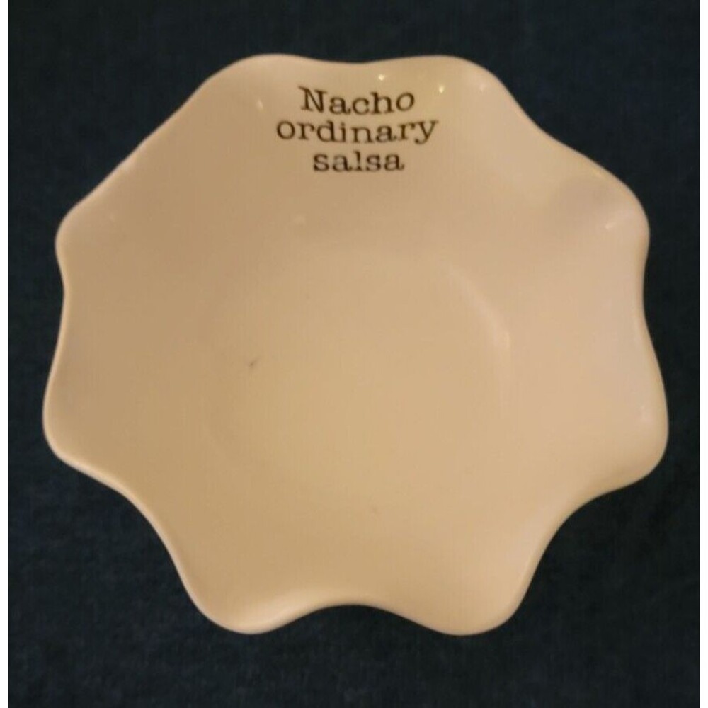 Mud Pie White Ceramic Dip Bowl Nacho Ordinary Salsa New